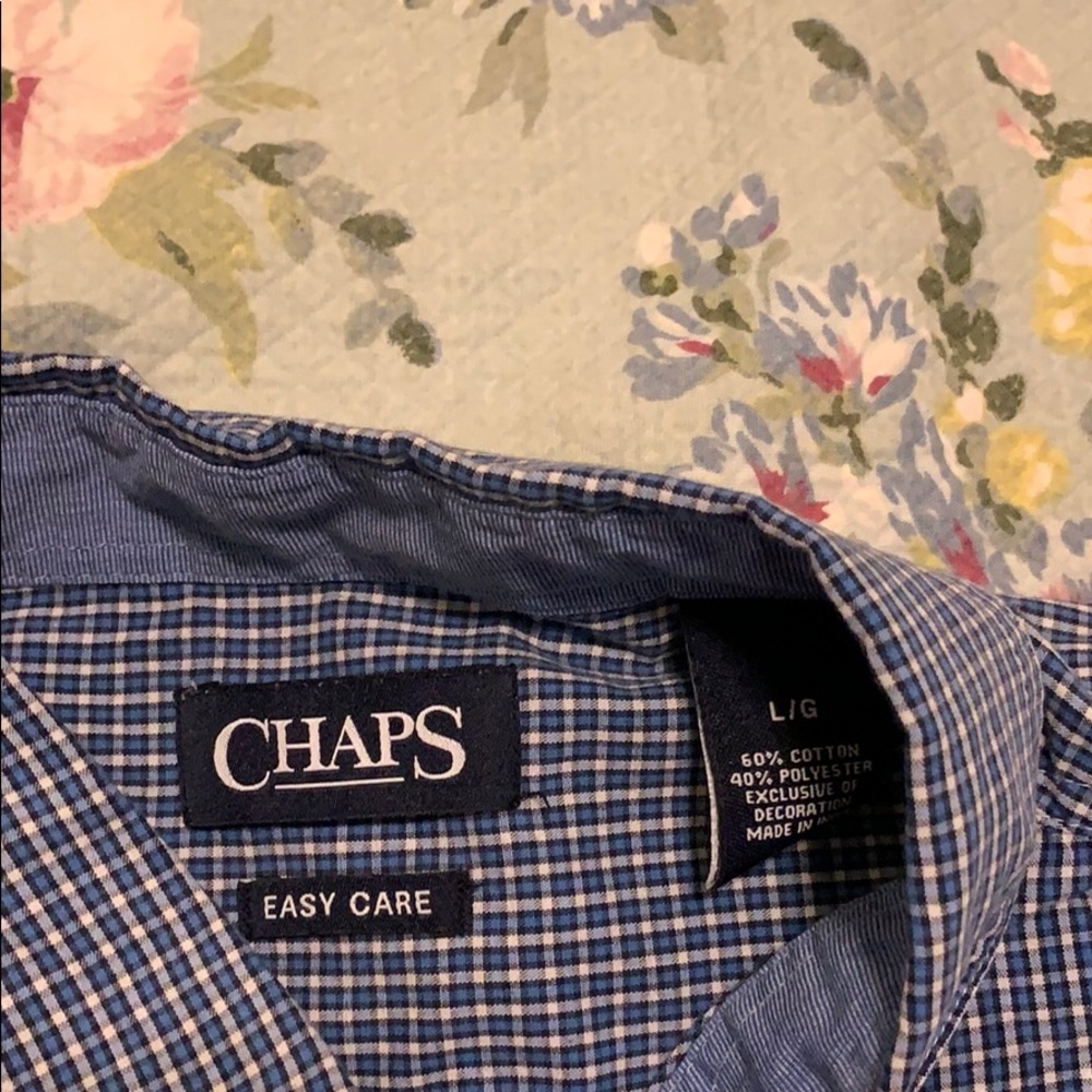 Men’s blue and white button up shirt
